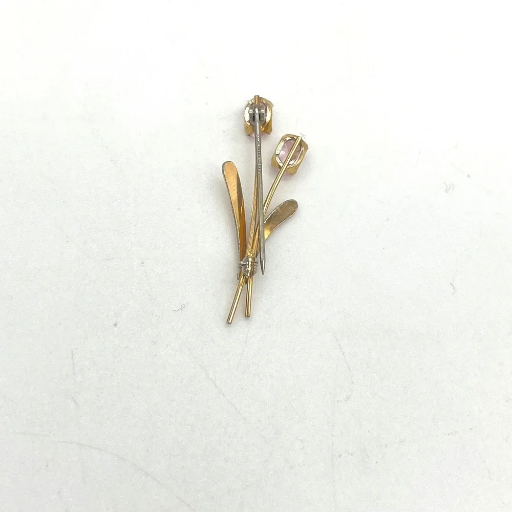 Krementz 14k Gold Overlay Pink Cubic Zirconia Flower‎ Floral Brooch Pin 4809PZ